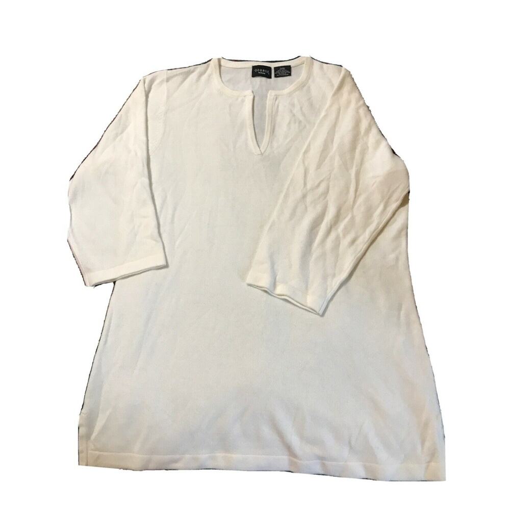 George Woman Sweater White Split Neck 3 4‎ Sleeve Plus Size 14W 16W